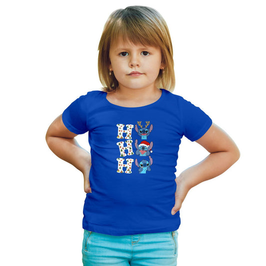 Ho Ho Ho Stitch Christmas Printed Royal Blue T-shirt For Kids / Girl - Right Marc