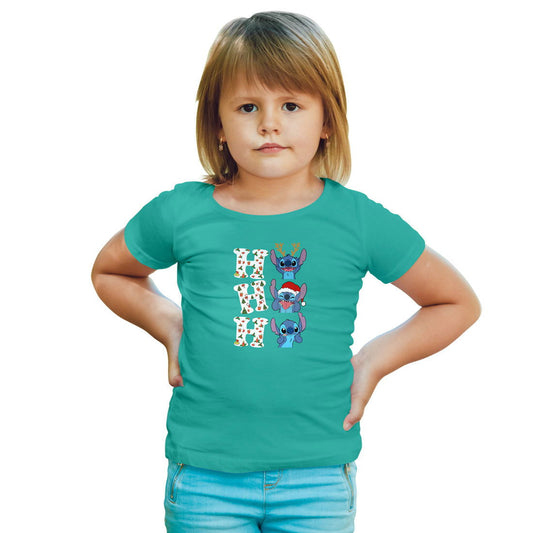 Ho Ho Ho Stitch Christmas Printed Teal T-shirt For Kids / Girl - Right Marc