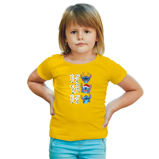 Ho Ho Ho Stitch Christmas Printed Yellow T-shirt For Kids / Girl - Right Marc