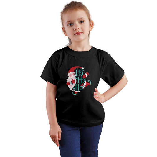 Ho Ho Ho Santa Clause Christmas Printed Black T-shirt For Kids / Girl - Right Marc