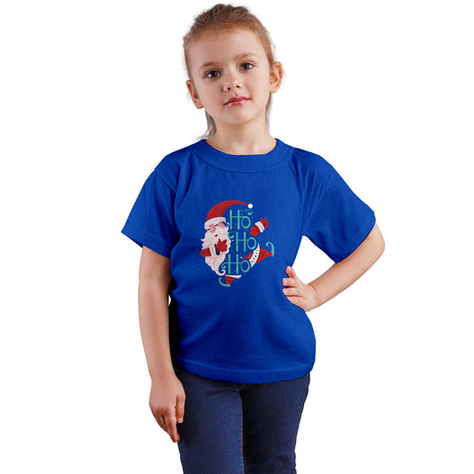 Ho Ho Ho Santa Clause Christmas Printed Royal Blue T-shirt For Kids / Girl - Right Marc