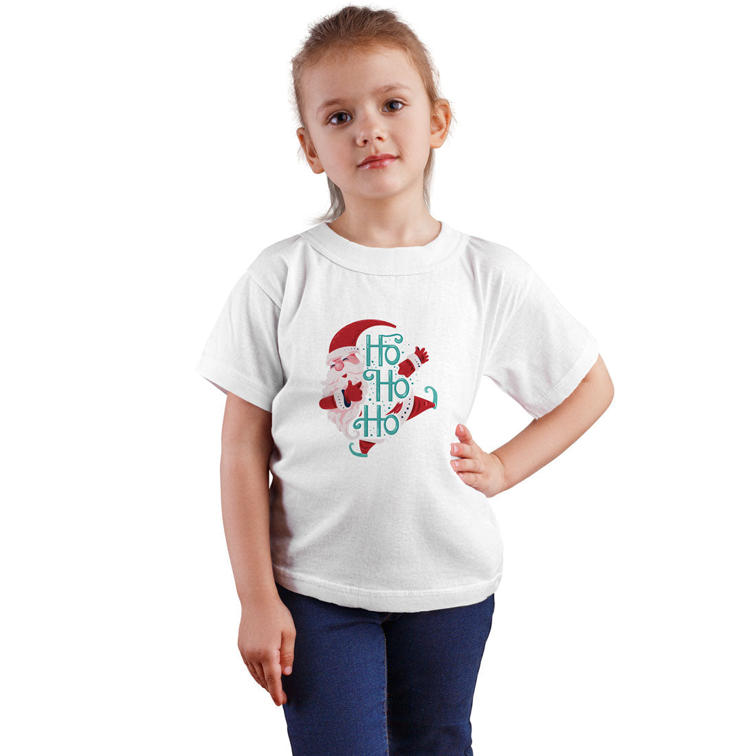 Ho Ho Ho Santa Clause Christmas Printed White T-shirt For Kids / Girl - Right Marc