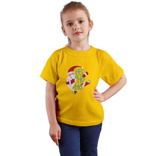 Ho Ho Ho Santa Clause Christmas Printed Yellow T-shirt For Kids / Girl - Right Marc