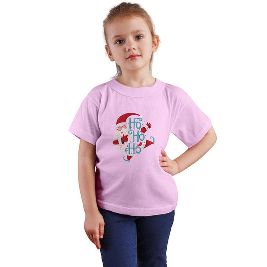 Ho Ho Ho Santa Clause Christmas Printed Soft Pink T-shirt For Kids / Girl - Right Marc