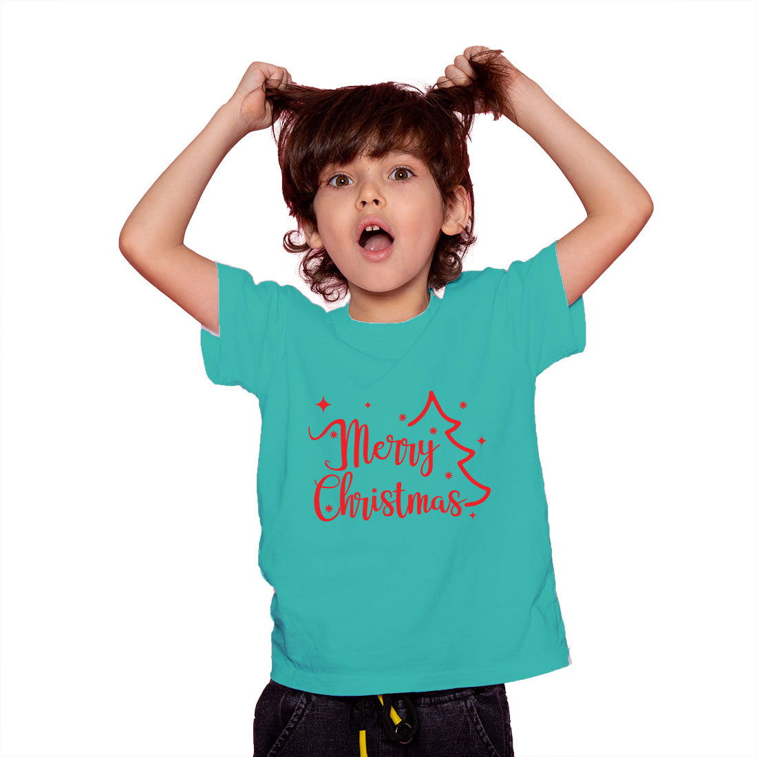 Merry Christmas Printed Teal T-shirt For Kids / Girl - Right Marc