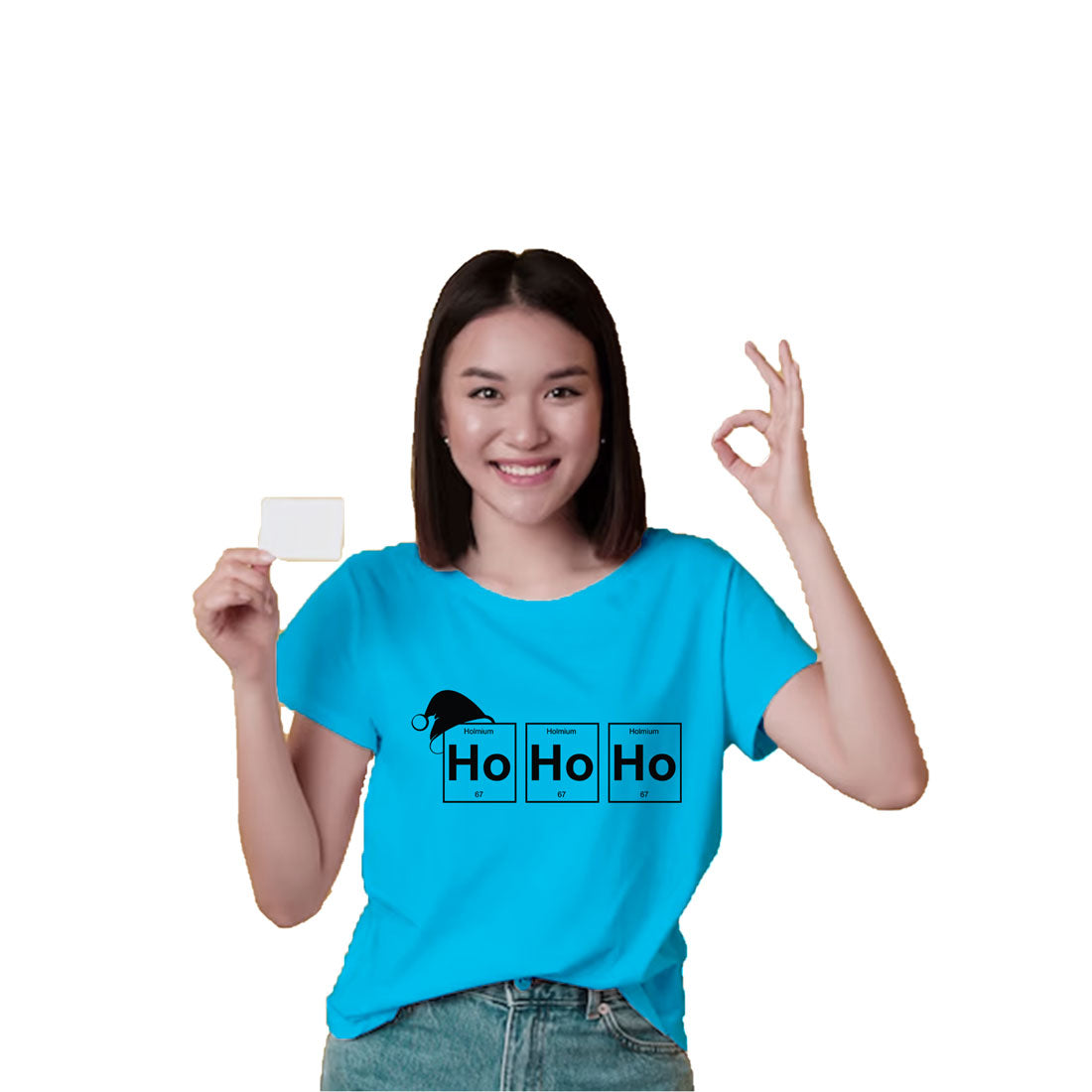 Ho Ho Ho Christmas Printed Sky Blue T-shirt For Kids / Girl - Right Marc