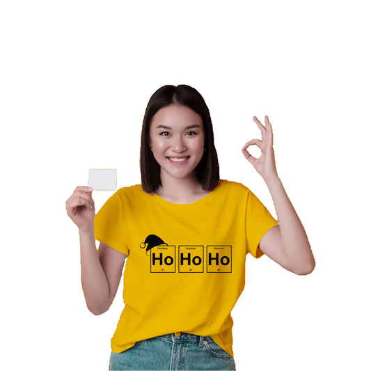 Ho Ho Ho Christmas Printed Yellow T-shirt For Kids / Girl - Right Marc