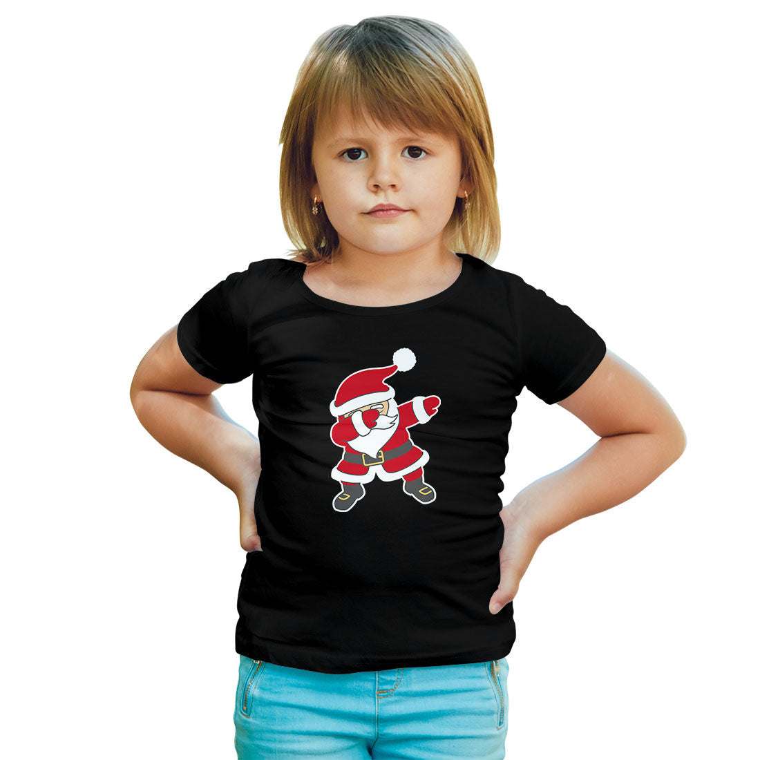 Santa Clause Christmas Printed Black T-shirt For Kids / Girl - Right Marc