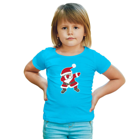 Santa Clause Christmas Printed Sky Blue T-shirt For Kids / Girl - Right Marc