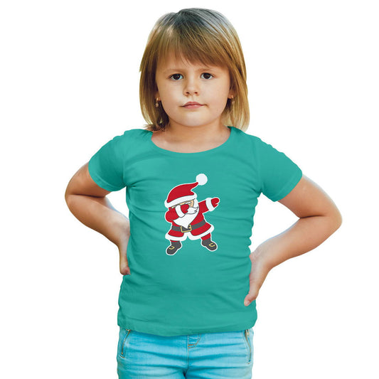 Santa Clause Christmas Printed Teal T-shirt For Kids / Girl - Right Marc