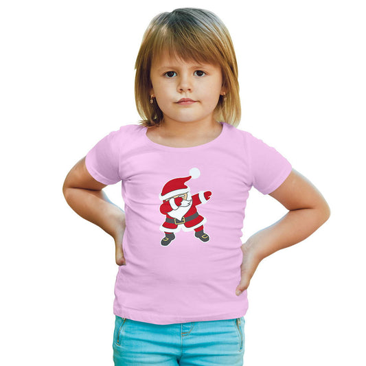 Santa Clause Christmas Printed Soft Pink T-shirt For Kids / Girl - Right Marc