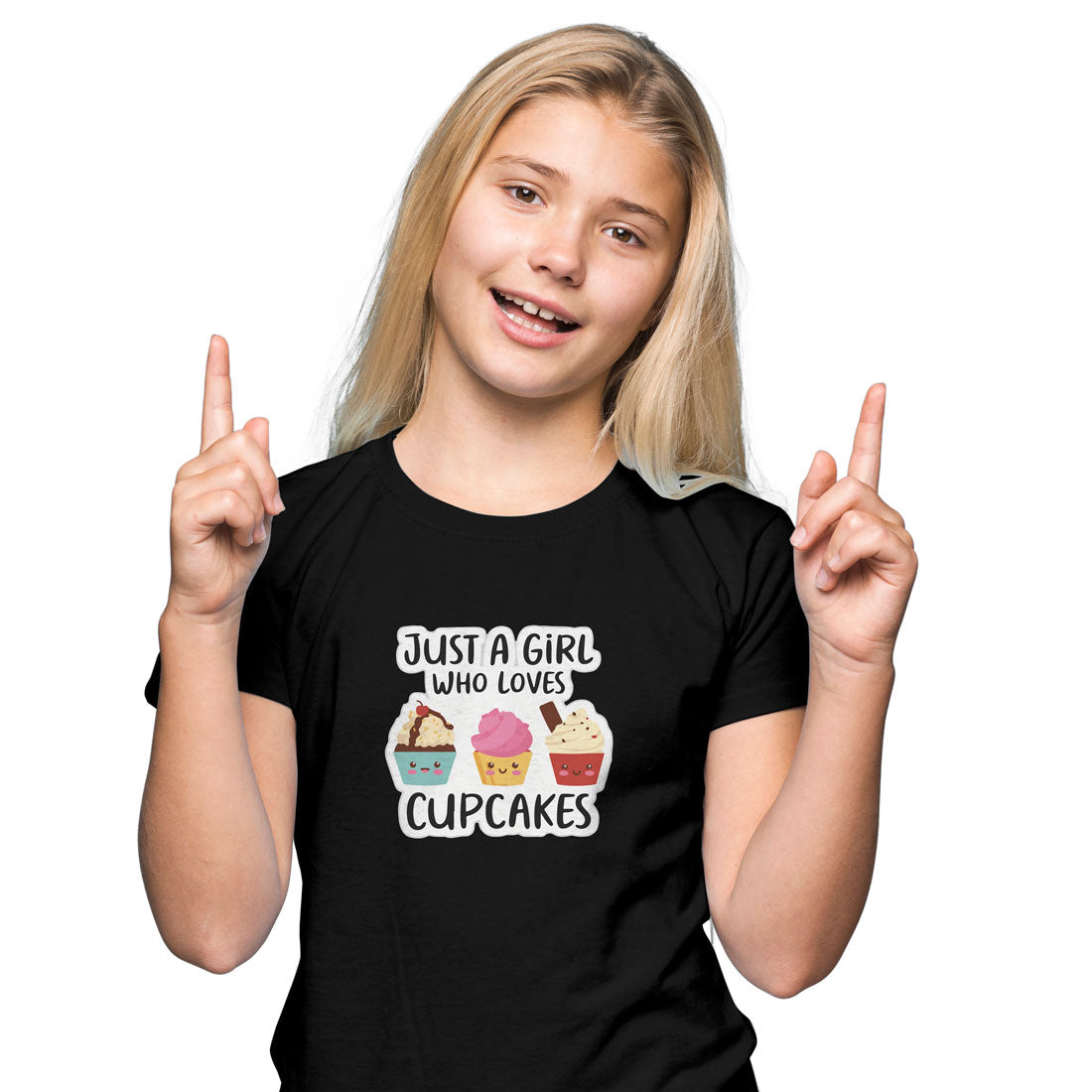 Girl Who Love Cupcakes Printed Black T-shirt For Kids / Girl - Right Marc