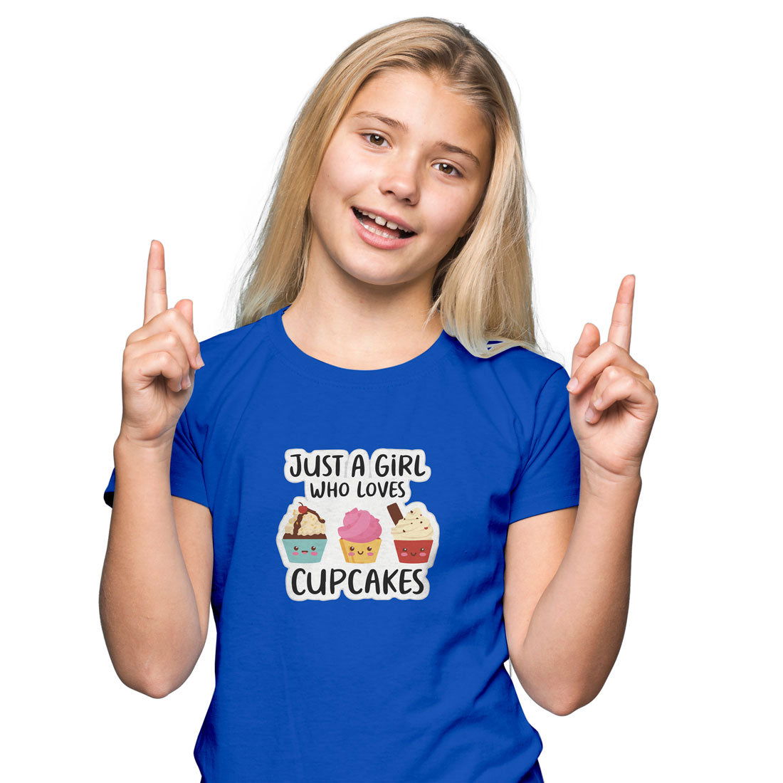 Girl Who Love Cupcakes Printed Royal Blue T-shirt For Kids / Girl - Right Marc