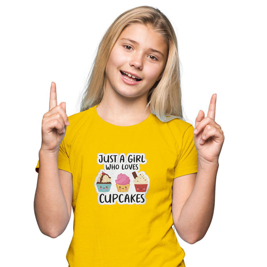 Girl Who Love Cupcakes Printed Yellow T-shirt For Kids / Girl - Right Marc