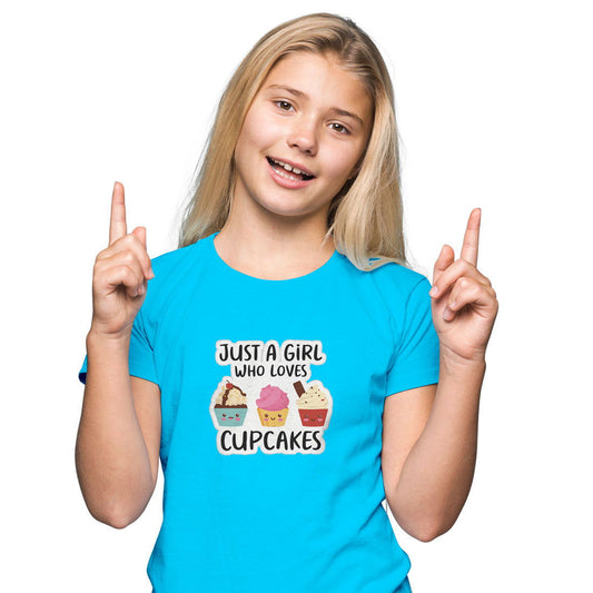 Girl Who Love Cupcakes Printed Sky Blue T-shirt For Kids / Girl - Right Marc