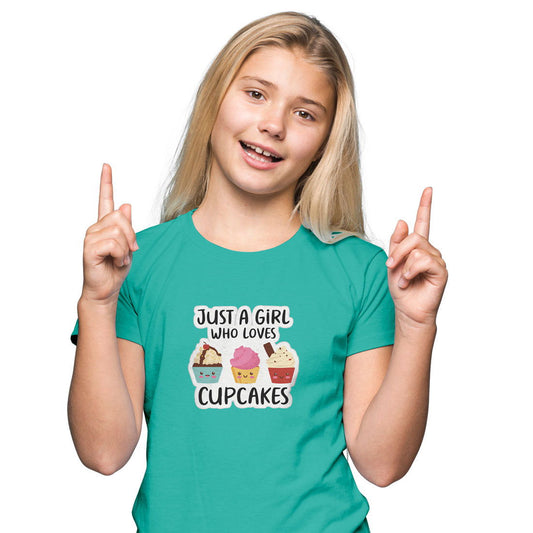 Girl Who Love Cupcakes Printed Teal T-shirt For Kids / Girl - Right Marc