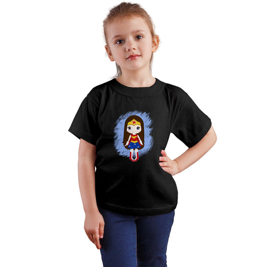 Baby Wonder Woman Printed Black T-shirt For Kids / Girl - Right Marc