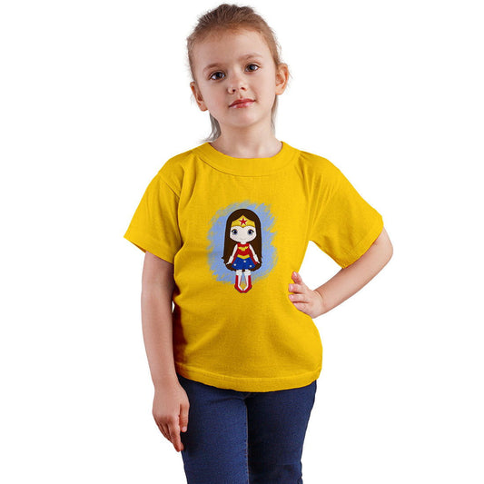 Baby Wonder Woman Printed Yellow T-shirt For Kids / Girl - Right Marc