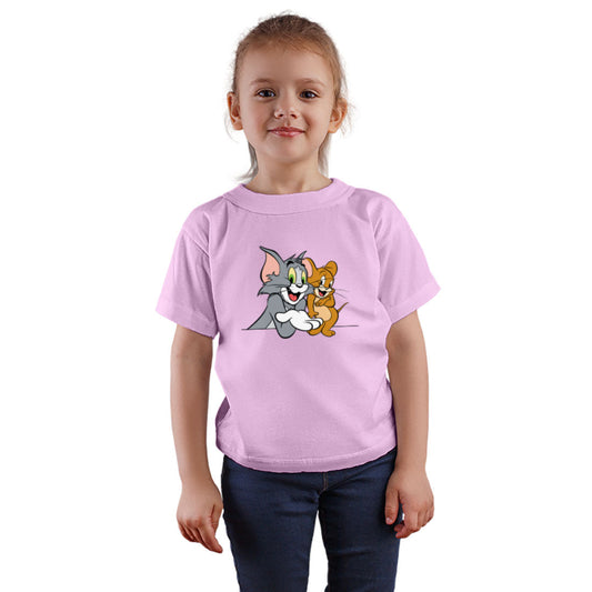 Tom And Jerry Printed Soft Pink T-shirt For Kids / Girl - Right Marc