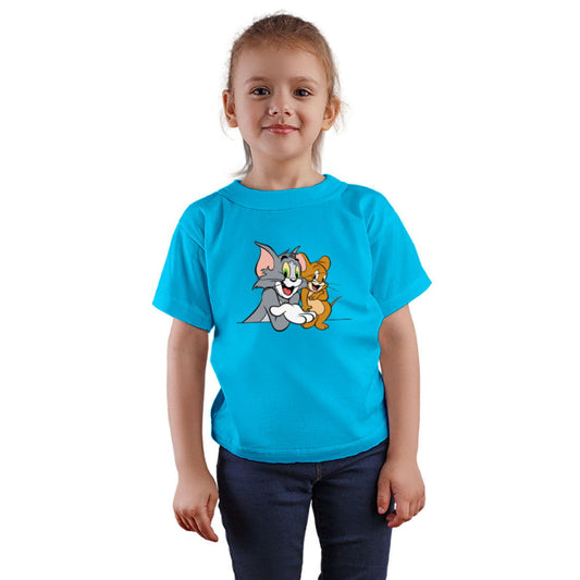 Tom And Jerry Printed Sky Blue T-shirt For Kids / Girl - Right Marc