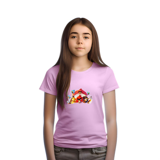 Angry Bird Printed Soft Pink T-shirt For Kids / Girl - Right Marc