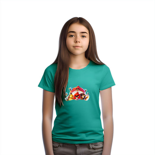 Angry Bird Printed Teal T-shirt For Kids / Girl - Right Marc