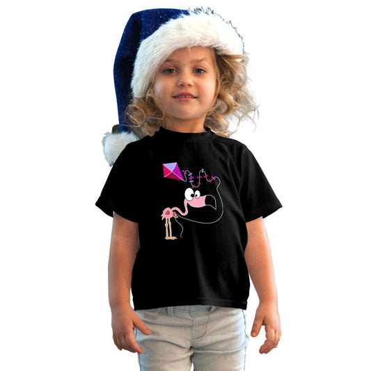 Flamingo Printed Black T-shirt For Kids / Girl - Right Marc