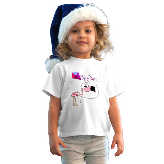 Flamingo Printed White T-shirt For Kids / Girl - Right Marc