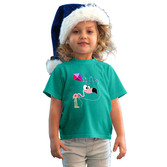 Flamingo Printed Teal T-shirt For Kids / Girl - Right Marc