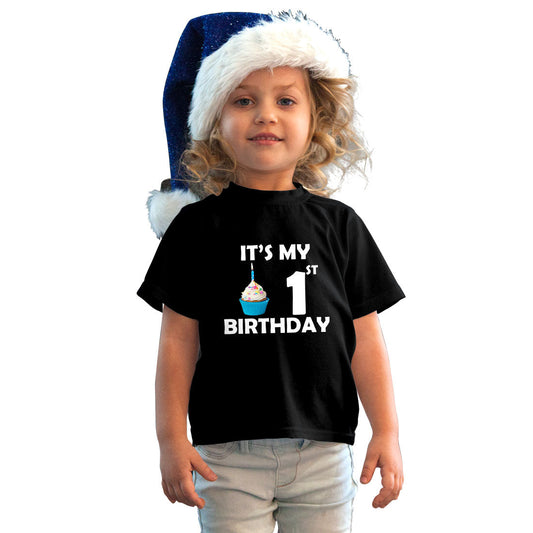 First Birthday Printed Black T-shirt For Kids / Girl - Right Marc