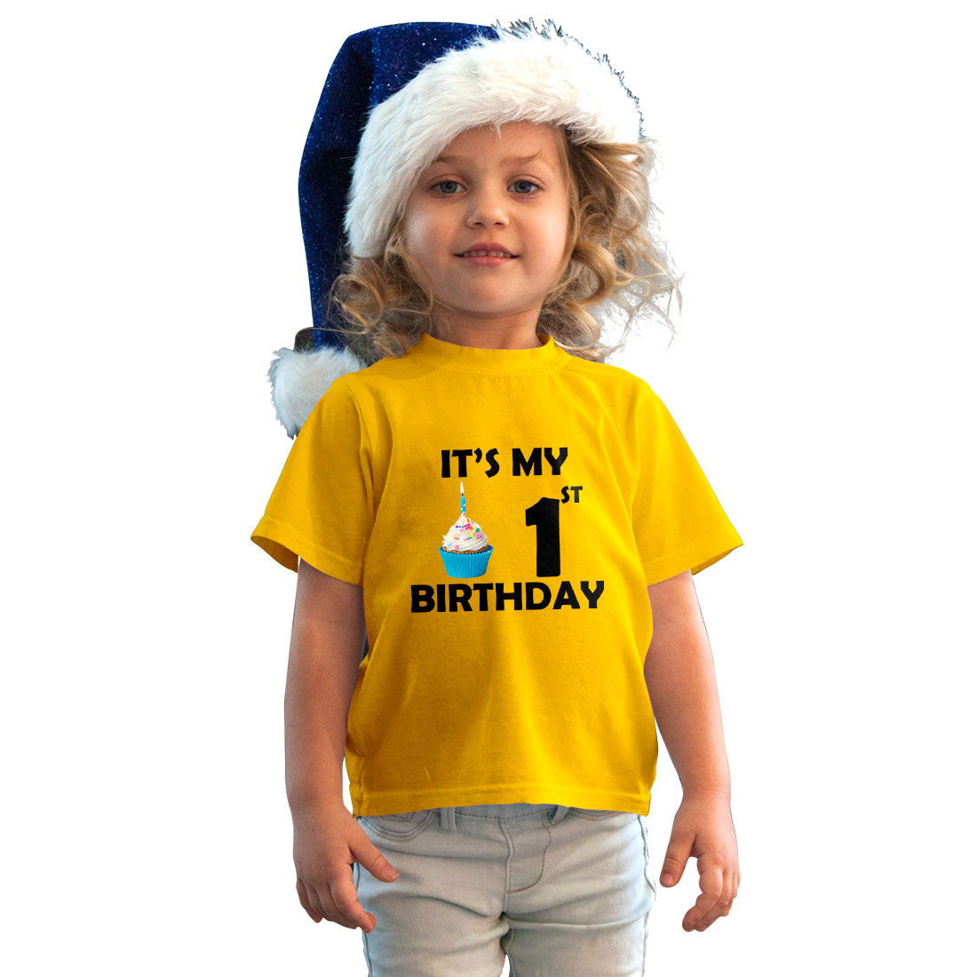 First Birthday Printed Yellow T-shirt For Kids / Girl - Right Marc