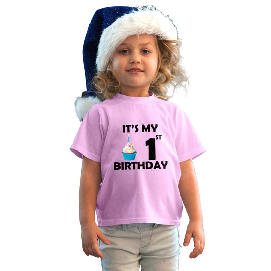 First Birthday Printed Soft Pink T-shirt For Kids / Girl - Right Marc