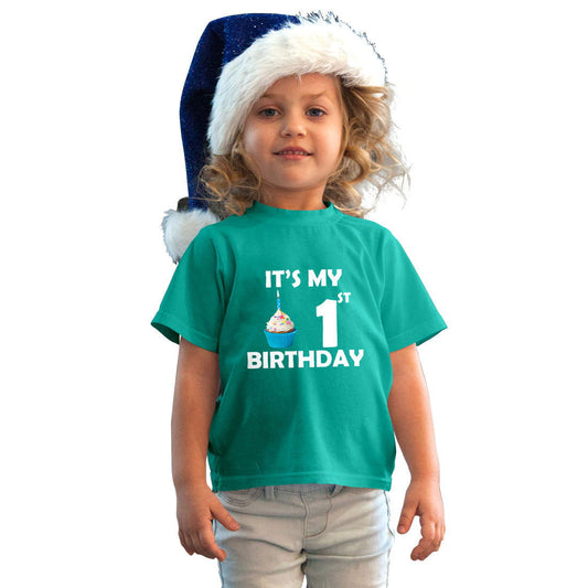 First Birthday Printed Teal T-shirt For Kids / Girl - Right Marc