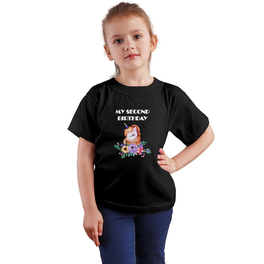 Second Birthday Printed Black T-shirt For Kids / Girl - Right Marc