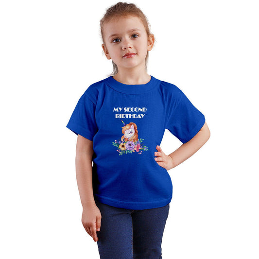 Second Birthday Printed Royal Blue T-shirt For Kids / Girl - Right Marc