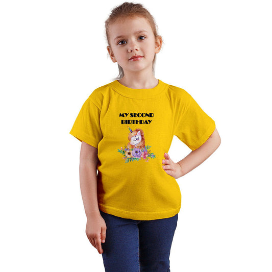 Second Birthday Printed Yellow T-shirt For Kids / Girl - Right Marc