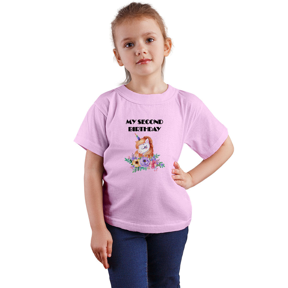 Second Birthday Printed Soft Pink T-shirt For Kids / Girl - Right Marc