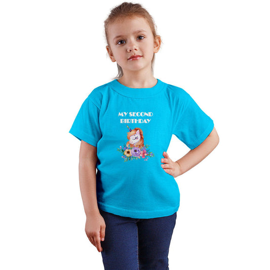 Second Birthday Printed Sky Blue T-shirt For Kids / Girl - Right Marc