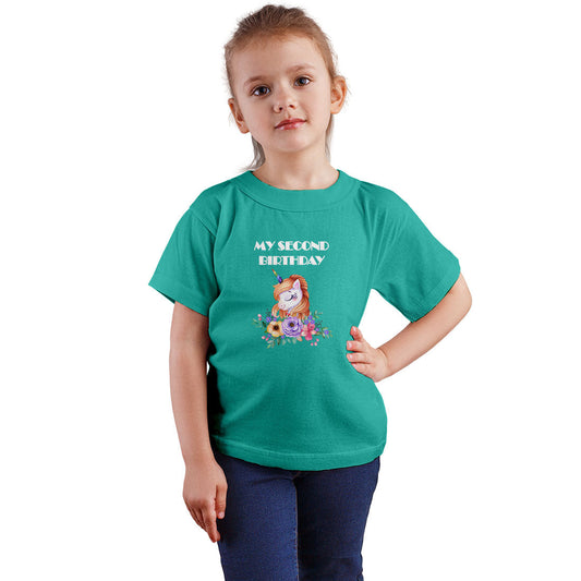 Second Birthday Printed Teal T-shirt For Kids / Girl - Right Marc