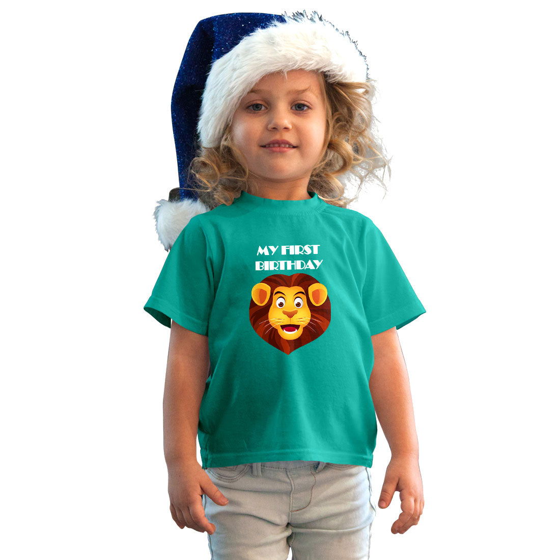 First Birthday Printed Teal T-shirt For Kids / Girl - Right Marc