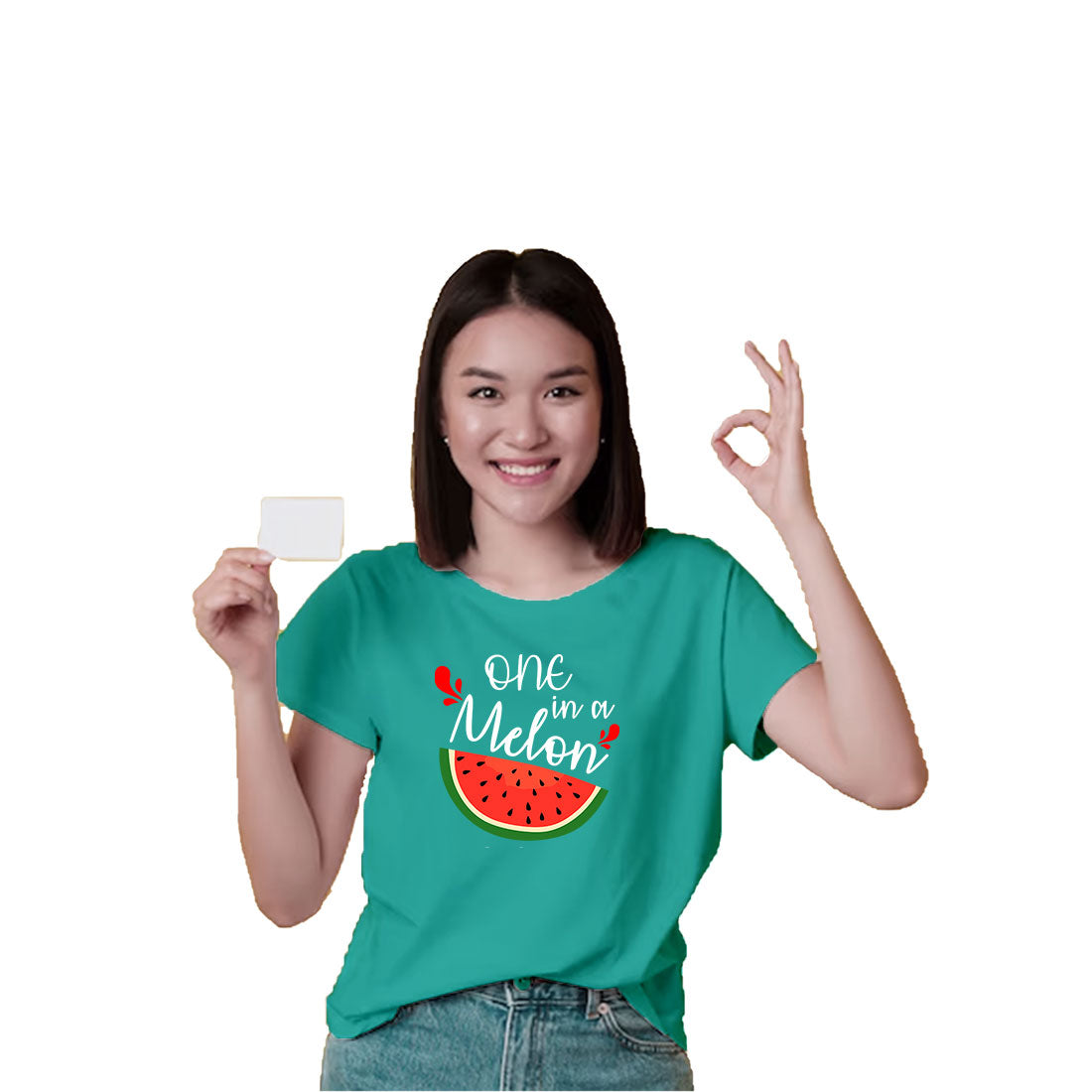 One In A Melon Printed Teal T-shirt For Kids / Girl - Right Marc