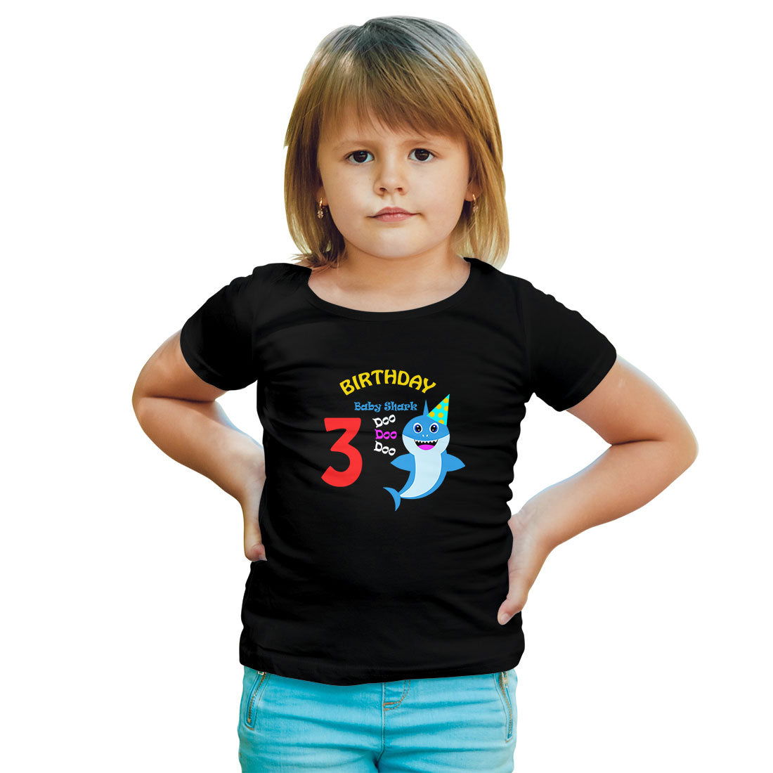 Third Birthday Printed Black T-shirt For Kids / Girl - Right Marc