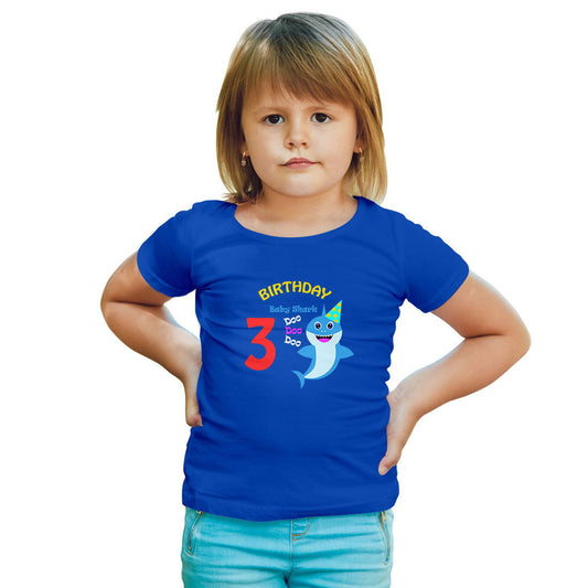 Third Birthday Printed Royal Blue T-shirt For Kids / Girl - Right Marc