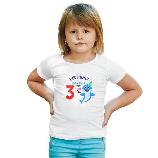 Third Birthday Printed White T-shirt For Kids / Girl - Right Marc