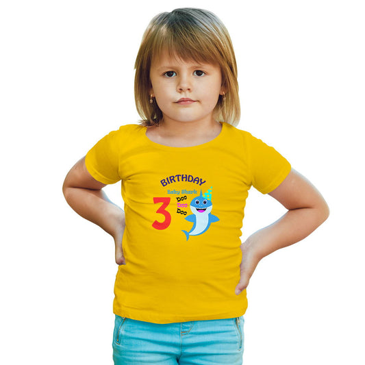 Third Birthday Printed Yellow T-shirt For Kids / Girl - Right Marc