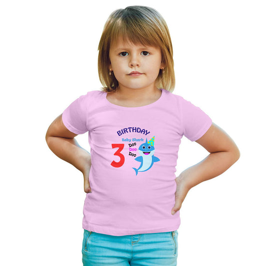 Third Birthday Printed Soft Pink T-shirt For Kids / Girl - Right Marc