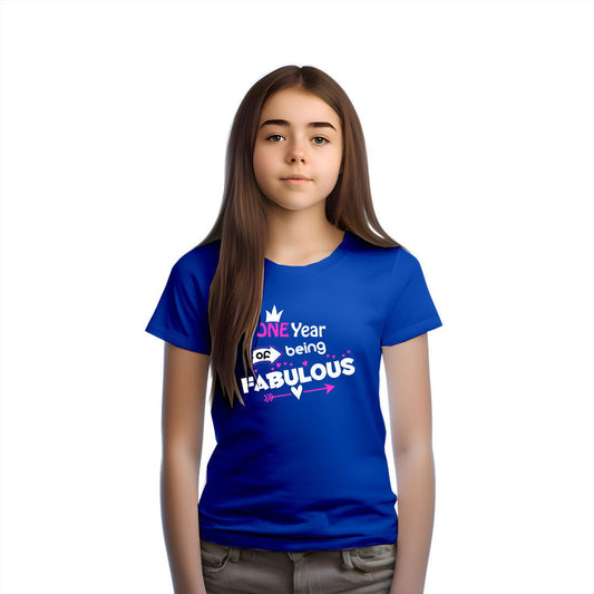 One Year Of Being Fabulous Printed Royal Blue T-shirt For Kids / Girl - Right Marc