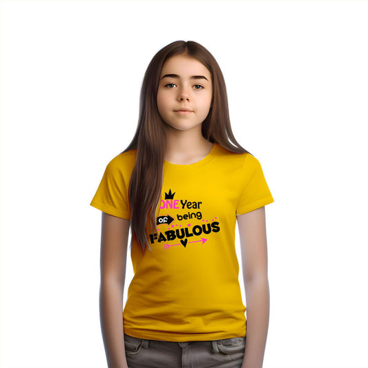 One Year Of Being Fabulous Printed Yellow T-shirt For Kids / Girl - Right Marc