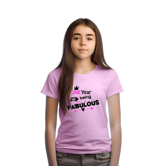 One Year Of Being Fabulous Printed Soft Pink T-shirt For Kids / Girl - Right Marc