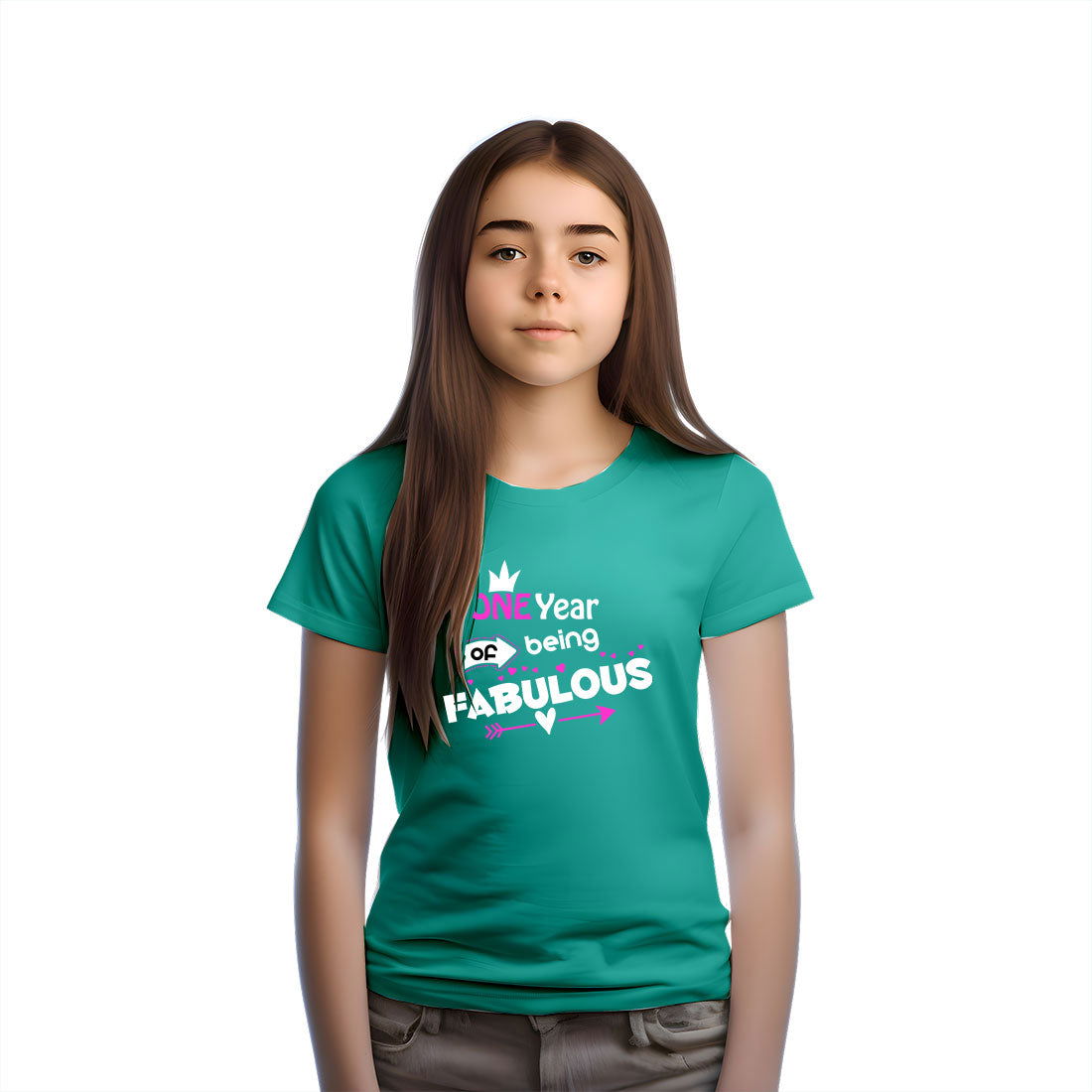 One Year Of Being Fabulous Printed Teal T-shirt For Kids / Girl - Right Marc